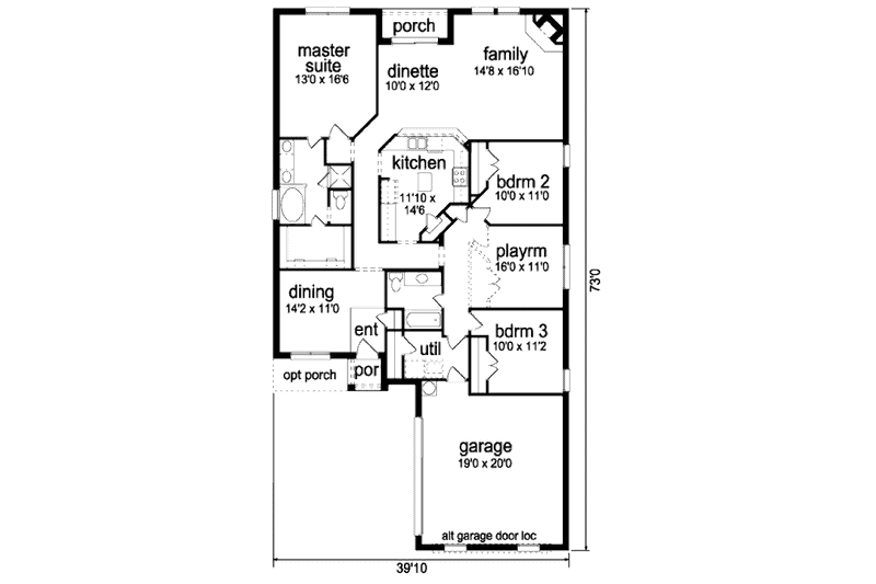 Home Plan - Floor Plan - Main Floor for Traditional House Plan #84-354 - 3 bed, 2 bath