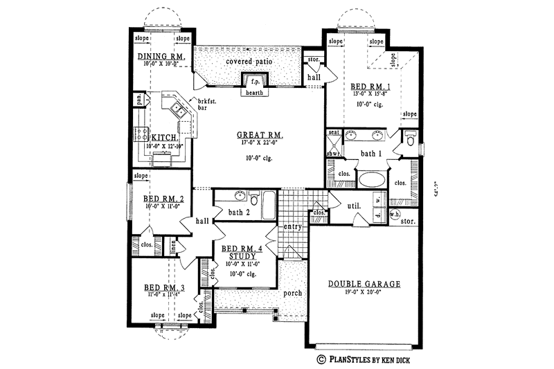 Home Plan - Floor Plan - Main Floor for Ranch House Plan #42-471 - 4 bed, 2 bath