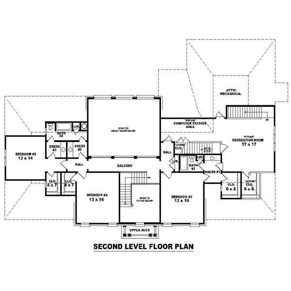 Colonial Floor Plan - Upper Floor Plan #81-1652