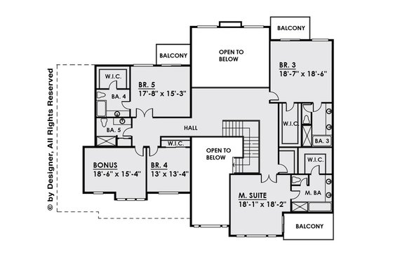 Floor Plan - Upper Floor for Contemporary House Plan #1066-28 - 5 bed, 5.5 bath