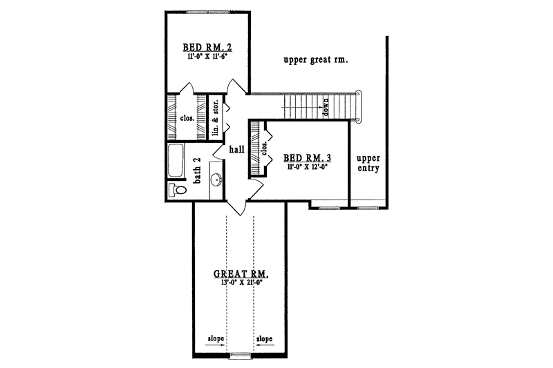 House Blueprint - Floor Plan - Upper Floor for European House Plan #42-483 - 3 bed, 2.5 bath