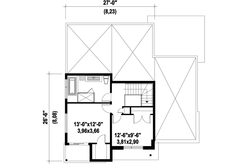 House Blueprint - Floor Plan - Upper Floor for Modern House Plan #25-4608 - 2 bed, 1 bath