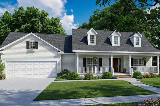 Exterior - Front Elevation for Traditional House Plan #17-1160 - 3 bed, 2 bath