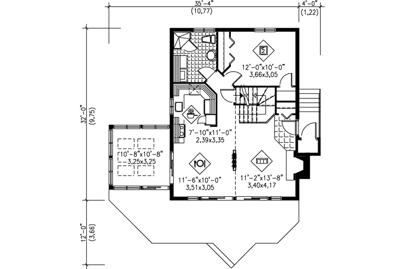House Plan Design - Floor Plan - Main Floor for Modern House Plan #25-2287 - 2 bed, 2 bath