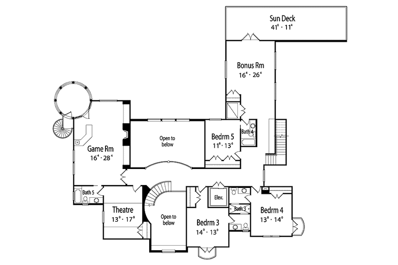 House Blueprint - Floor Plan - Upper Floor for Mediterranean House Plan #417-761 - 5 bed, 5 bath