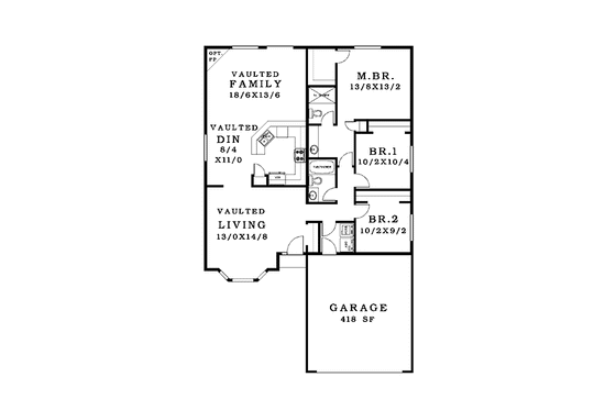 Floor Plan - Main Floor for Craftsman House Plan #943-20 - 3 bed, 2 bath