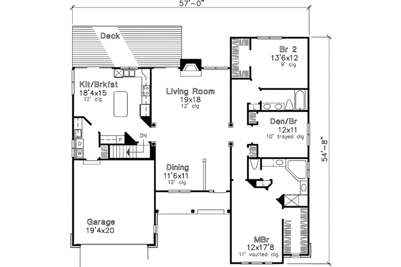 Dream House Plan - Floor Plan - Main Floor for Country House Plan #320-595 - 2 bed, 2 bath