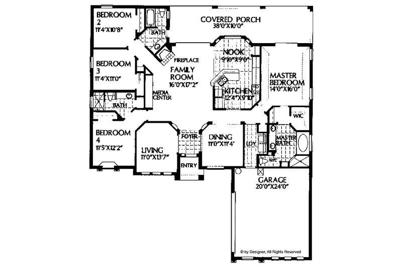 House Blueprint - Floor Plan - Main Floor for Traditional House Plan #999-10 - 4 bed, 3 bath