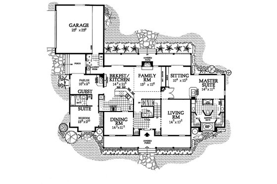 Floor Plan - Main Floor for Country House Plan #72-1007 - 4 bed, 3.5 bath
