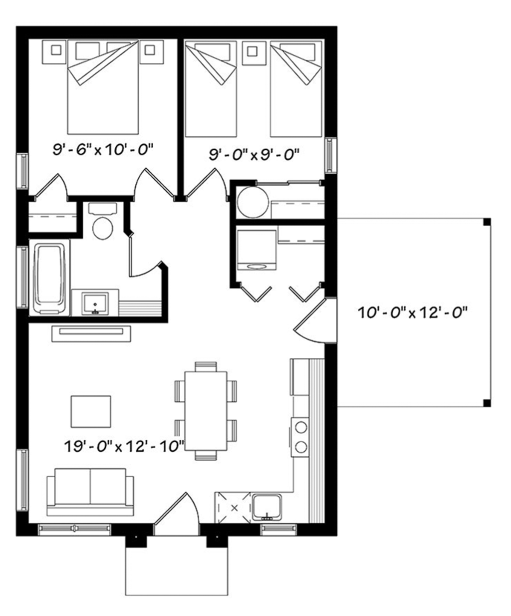 Ranch Style House Plan - 2 Beds 1 Baths 640 Sq/Ft Plan #23-2606