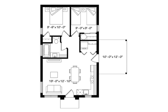 Floor Plan - Main Floor for Ranch House Plan #23-2606 - 2 bed, 1 bath