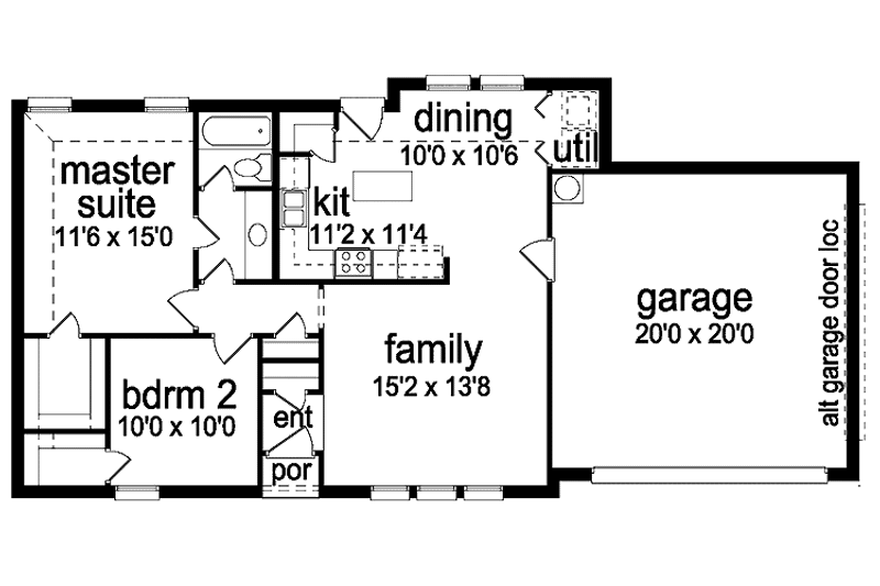 Home Plan - Floor Plan - Main Floor for Ranch House Plan #84-656 - 2 bed, 1 bath