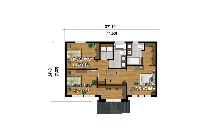 Architectural House Design - Floor Plan - Upper Floor for Farmhouse House Plan #25-4999 - 3 bed, 2 bath