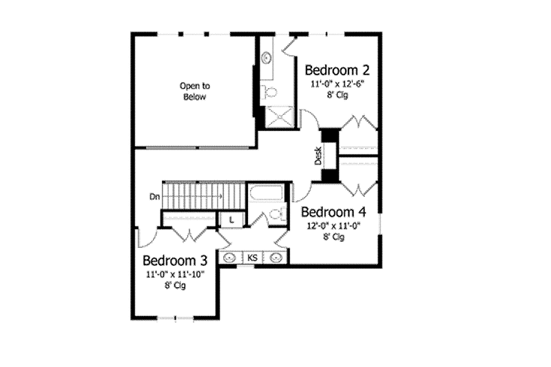Home Plan - Floor Plan - Upper Floor 1 for Colonial House Plan #51-1021 - 4 bed, 2.5 bath
