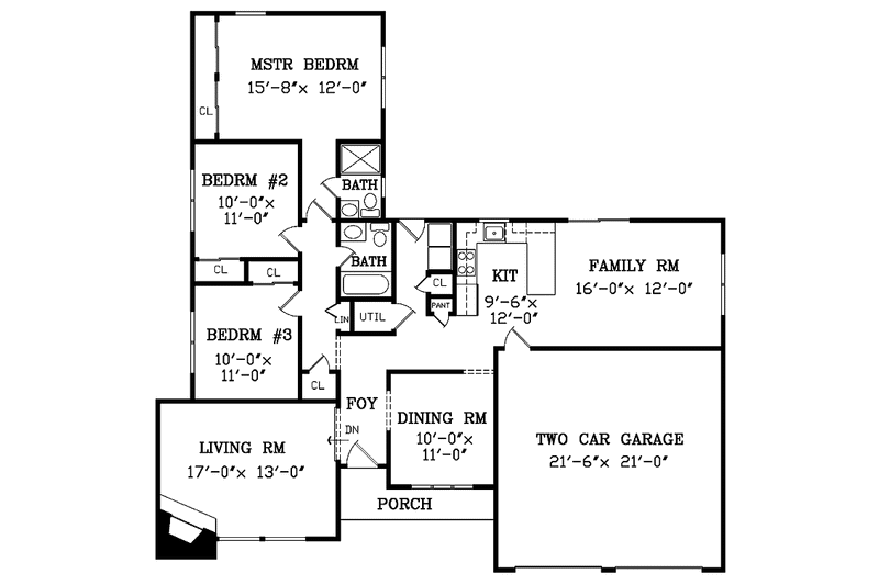 Dream House Plan - Floor Plan - Main Floor for Ranch House Plan #314-262 - 3 bed, 2 bath