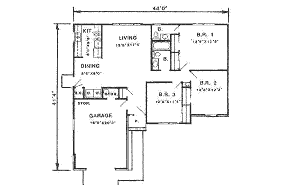 Floor Plan - Main Floor House Plan #116-159 - 3 bed, 1.5 bath