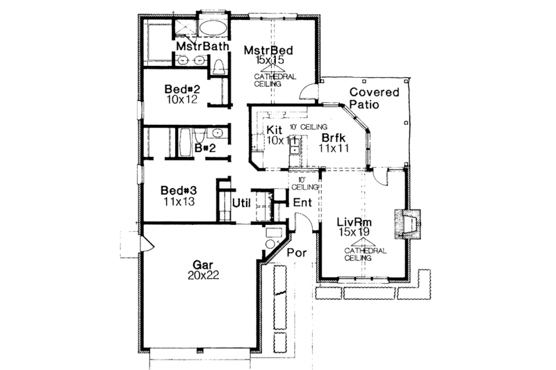 Dream House Plan - Floor Plan - Main Floor for Ranch House Plan #310-1220 - 3 bed, 2 bath