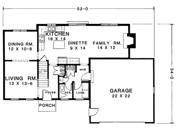 House Design - Colonial Floor Plan - Main Floor Plan #1001-71