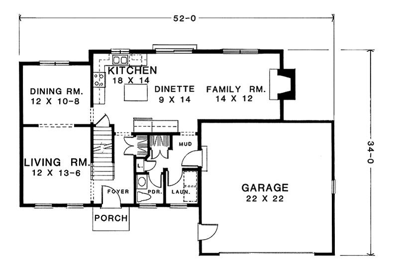 House Plan Design - Floor Plan - Main Floor for Colonial House Plan #1001-71 - 3 bed, 2.5 bath