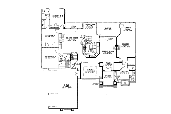 Floor Plan - Main Floor for Mediterranean House Plan #17-2740 - 4 bed, 3 bath