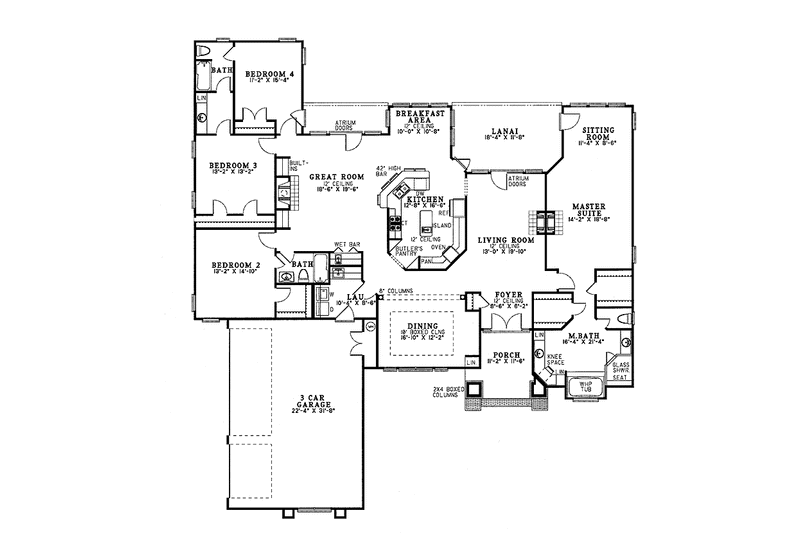 Home Plan - Floor Plan - Main Floor for Mediterranean House Plan #17-2740 - 4 bed, 3 bath