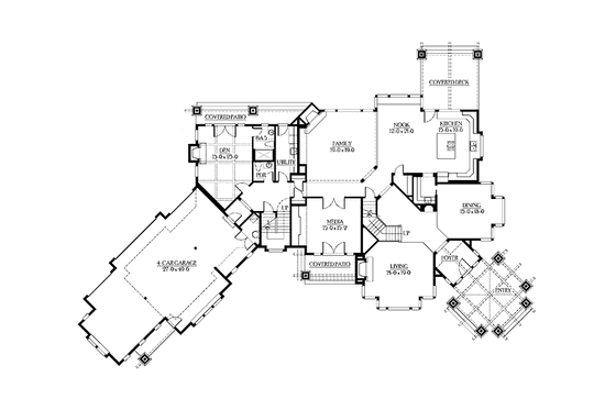Floor Plan - Main Floor for Craftsman House Plan #132-520 - 4 bed, 5.5 bath