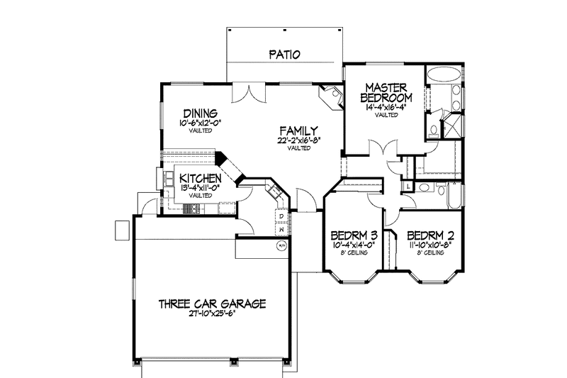Home Plan - Floor Plan - Main Floor for Mediterranean House Plan #320-985 - 3 bed, 2 bath