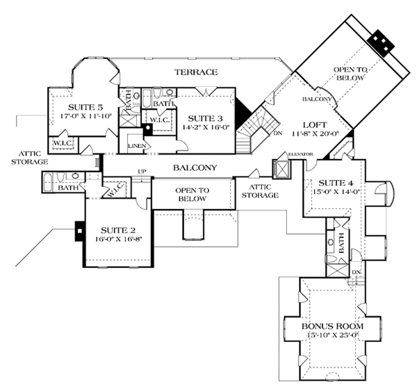House Blueprint - European Floor Plan - Upper Floor Plan #453-595