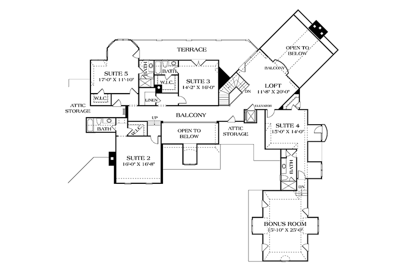 Home Plan - Floor Plan - Upper Floor for European House Plan #453-595 - 5 bed, 6 bath