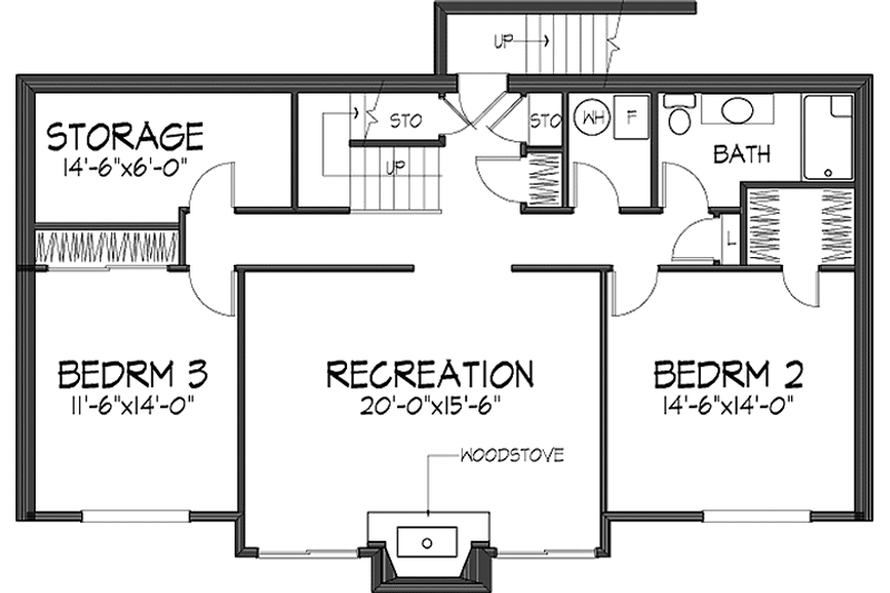 Home Plan - Floor Plan - Lower Floor for Contemporary House Plan #320-1016 - 3 bed, 2.5 bath