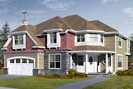 Exterior - Front Elevation 3 for Country House Plan #132-456 - 4 bed, 2.5 bath