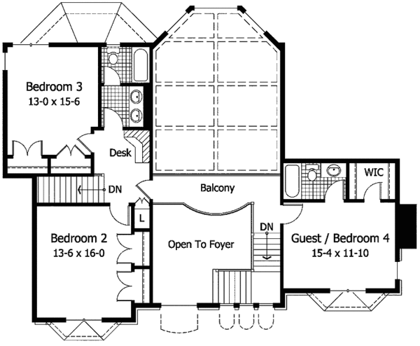 House Blueprint - Traditional Floor Plan - Upper Floor Plan #51-790