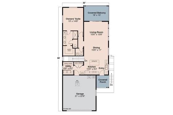 Floor Plan - Main Floor for Cottage House Plan #124-1463 - 3 bed, 2 bath