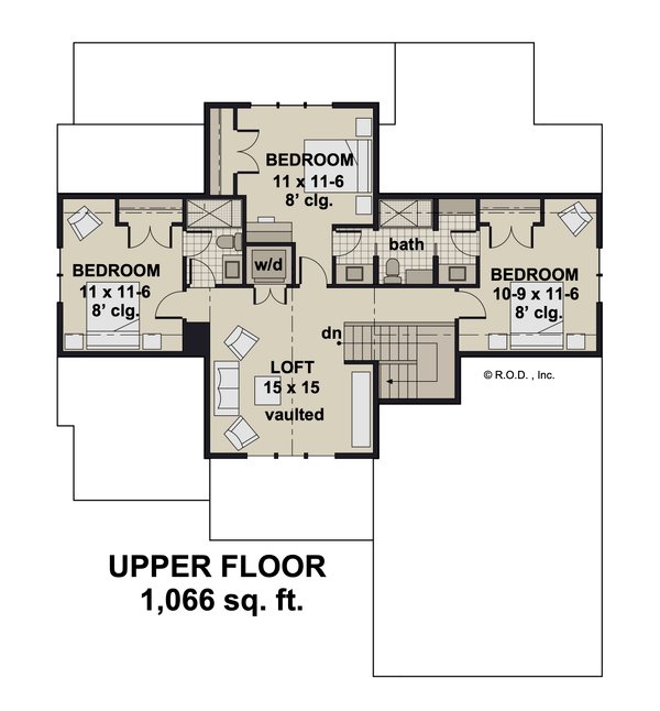 Traditional Floor Plan - Upper Floor Plan #51-1298