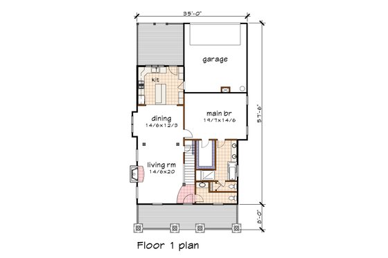 Floor Plan - Main Floor for Craftsman House Plan #79-361 - 4 bed, 2.5 bath