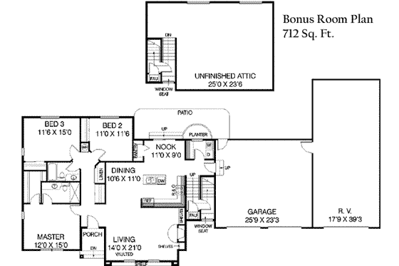 Floor Plan - Main Floor for Contemporary House Plan #60-367 - 3 bed, 2 bath