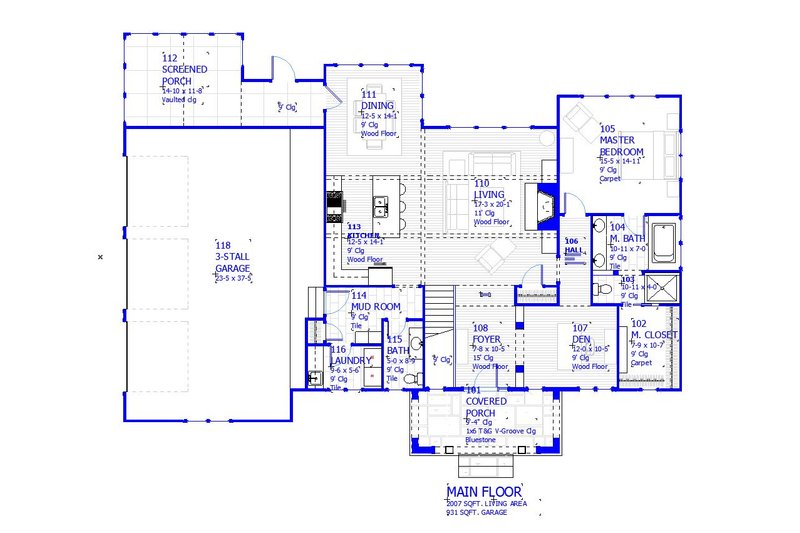 Home Plan - Floor Plan - Main Floor for Cottage House Plan #901-139 - 3 bed, 2.5 bath