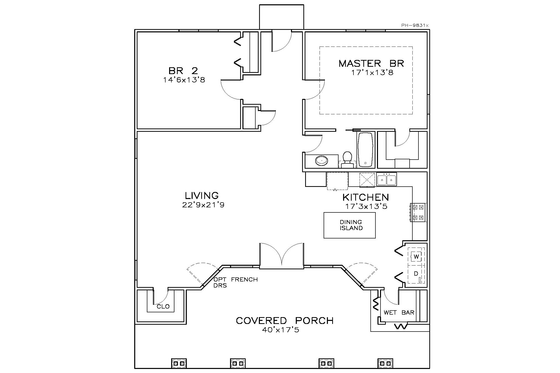 Floor Plan - Main Floor for Cottage House Plan #8-219 - 2 bed, 1 bath