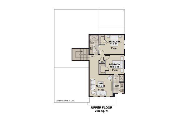 Floor Plan - Upper Floor for Farmhouse House Plan #51-1349 - 3 bed, 3.5 bath