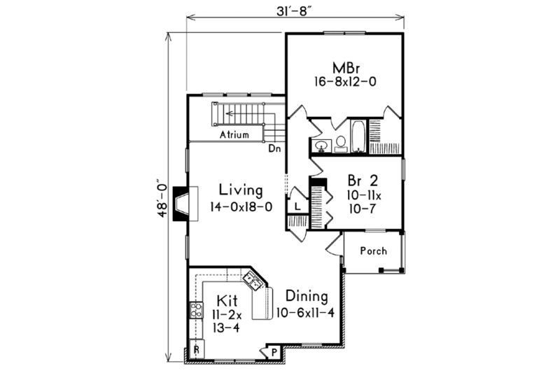 Home Plan - Floor Plan - Main Floor for Country House Plan #57-195 - 2 bed, 1 bath