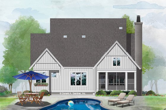 Exterior - Rear Elevation for Farmhouse House Plan #929-1069 - 4 bed, 3 bath