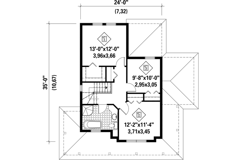 Dream House Plan - Floor Plan - Upper Floor for Country House Plan #25-4494 - 3 bed, 1 bath