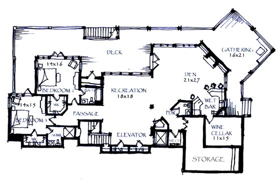 Floor Plan - Lower Floor for Craftsman House Plan #921-30 - 4 bed, 5.5 bath