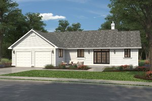 Exterior - Rear Elevation for Ranch House Plan #427-9 - 3 bed, 3 bath