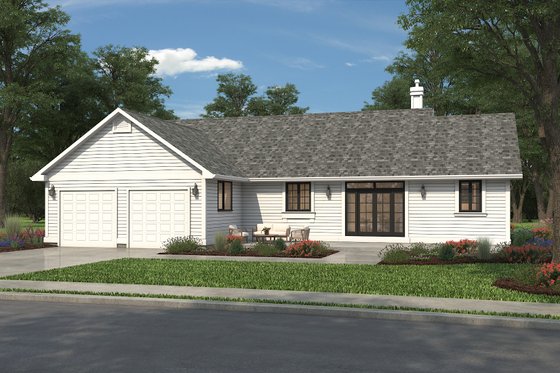 Exterior - Rear Elevation for Ranch House Plan #427-9 - 3 bed, 3 bath