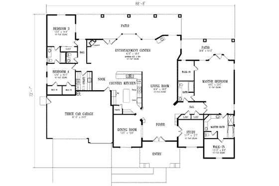 Floor Plan - Main Floor for Adobe / Southwestern House Plan #1-874 - 4 bed, 3 bath