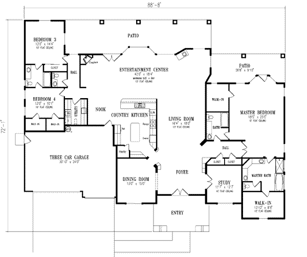 Architectural House Design - Adobe / Southwestern Floor Plan - Main Floor Plan #1-874