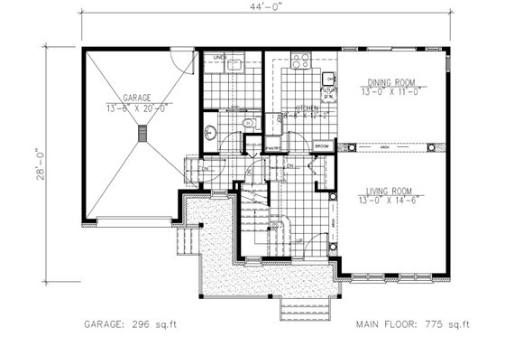 Floor Plan - Main Floor for Country House Plan #138-342 - 3 bed, 1.5 bath