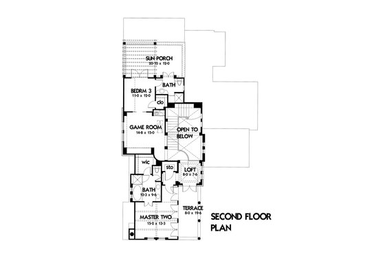 Floor Plan - Upper Floor for Mediterranean House Plan #120-164 - 3 bed, 3.5 bath