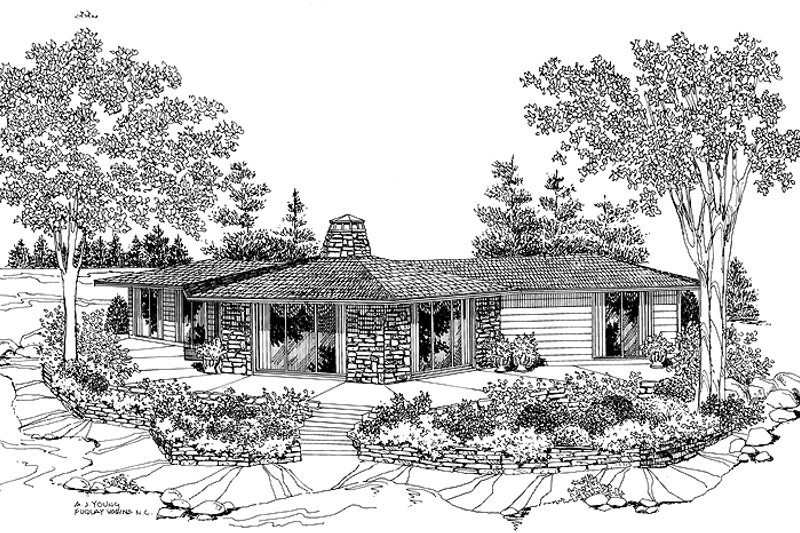Home Plan - Exterior - Front Elevation 3 for Contemporary House Plan #72-632 - 3 bed, 2 bath